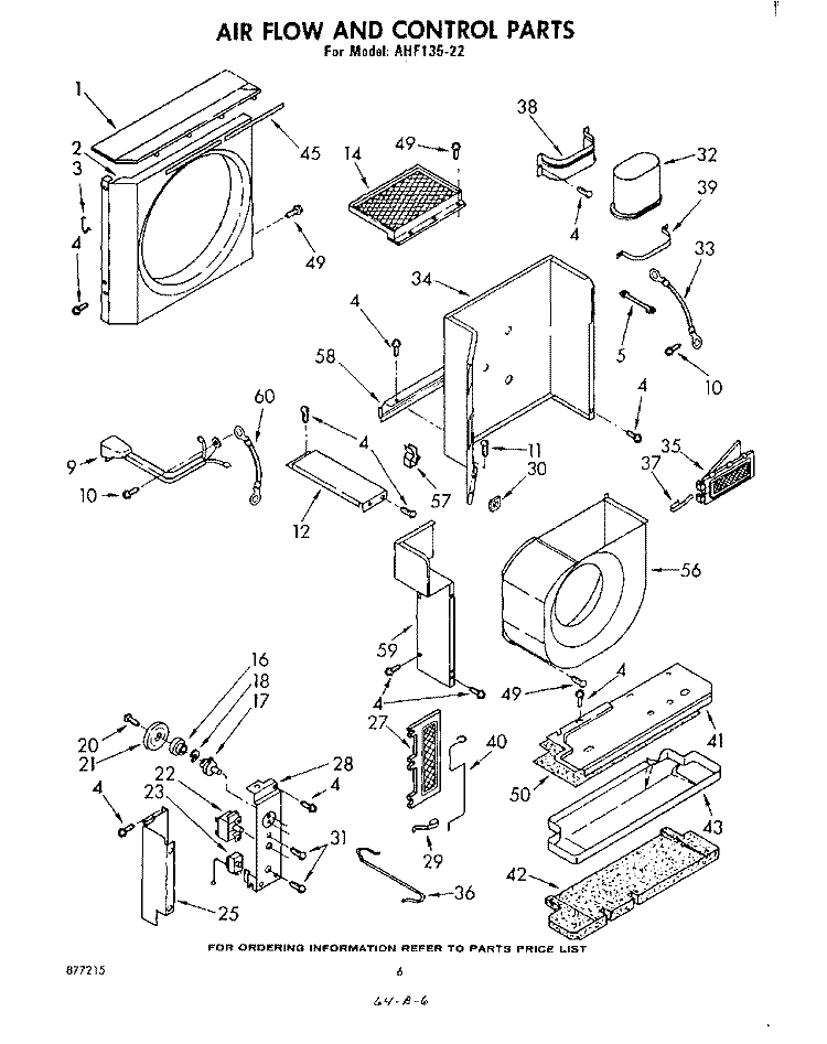 AIR FLOW AND CONTROL Diagram and Parts List for AHF13522  Whirlpool Air Conditioner