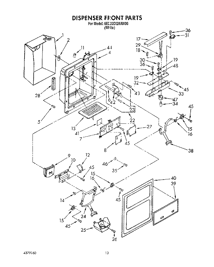 DISPENSER FRONT Diagram and Parts List for 6ED22DQXAW00  Whirlpool Refrigerator