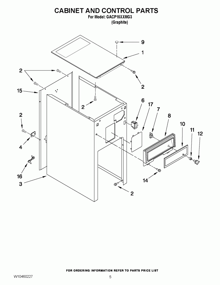 CABINET AND CONTROL PARTS Diagram and Parts List for GACP15XXMG3  Whirlpool Trash Compactor