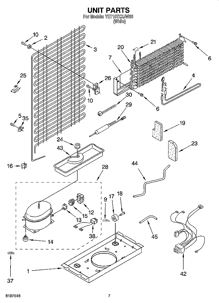 UNIT PARTS Diagram and Parts List for YET18TKXJW00  Whirlpool Refrigerator
