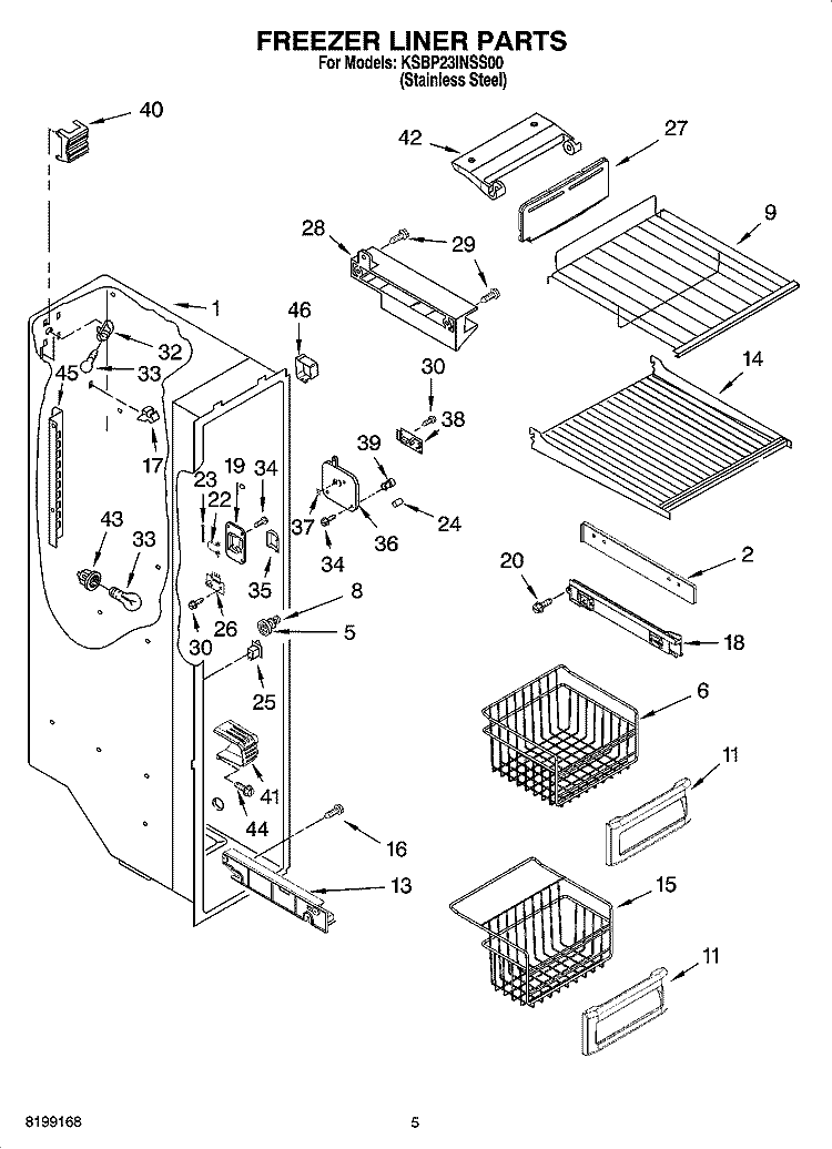 FREEZER LINER PARTS Diagram and Parts List for KSBP23INSS00  KitchenAid Refrigerator