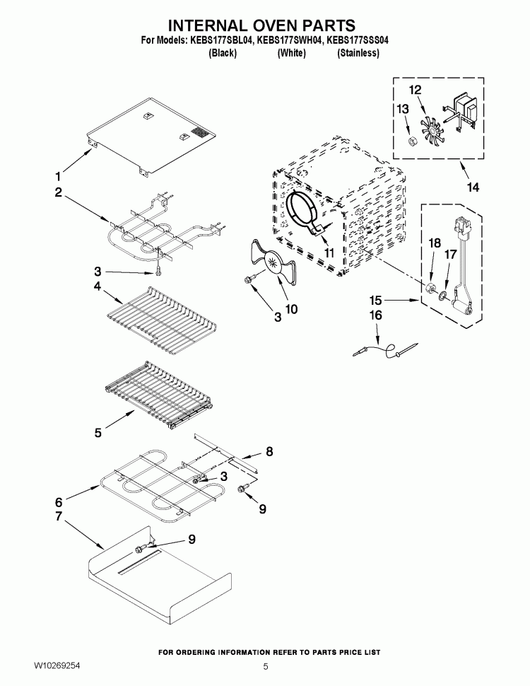 INTERNAL OVEN PARTS Diagram and Parts List for KEBS177SSS04  KitchenAid Wall Oven