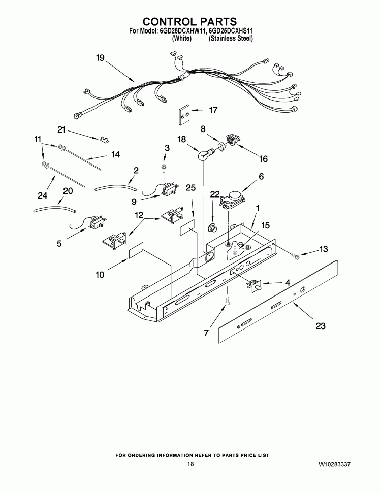CONTROL PARTS Diagram and Parts List for 6GD25DCXHS11  Whirlpool Refrigerator
