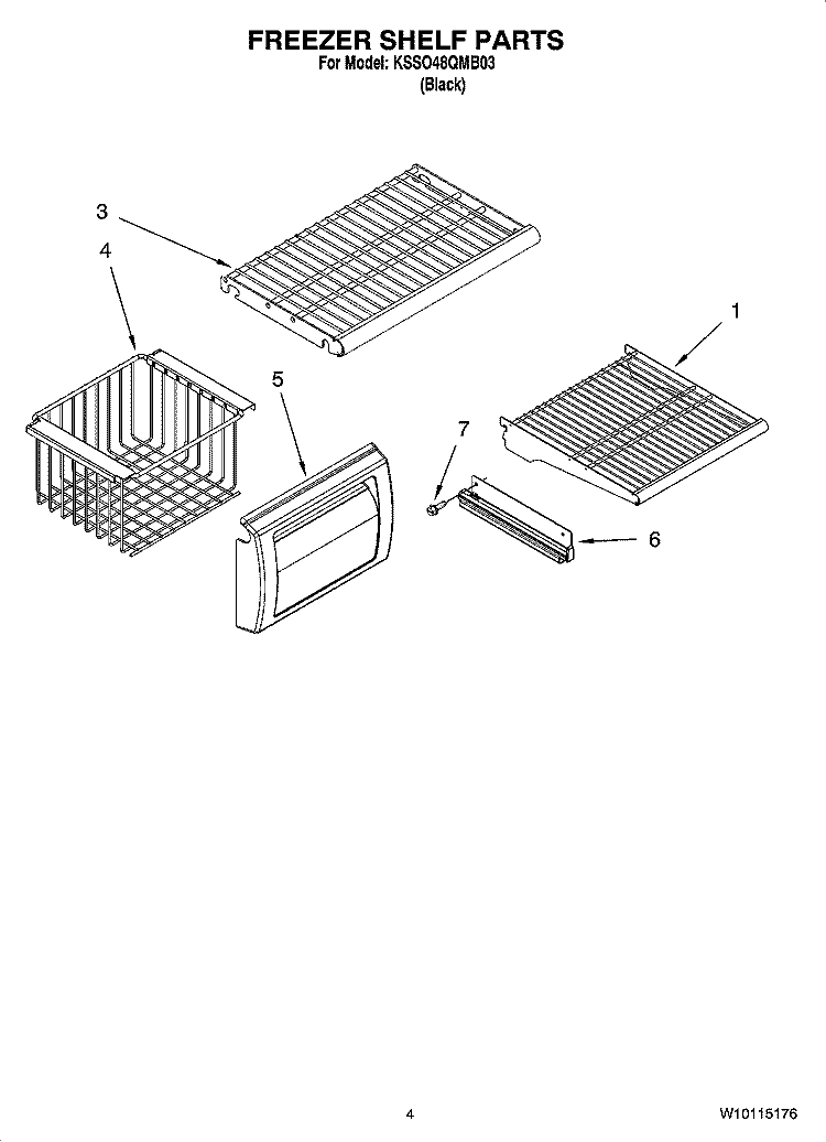FREEZER SHELF PARTS Diagram and Parts List for KSSO48QMB03  KitchenAid Refrigerator