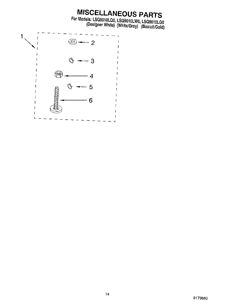 MISCELLANEOUS Diagram and Parts List for LSQ9010LW0  Whirlpool Washer