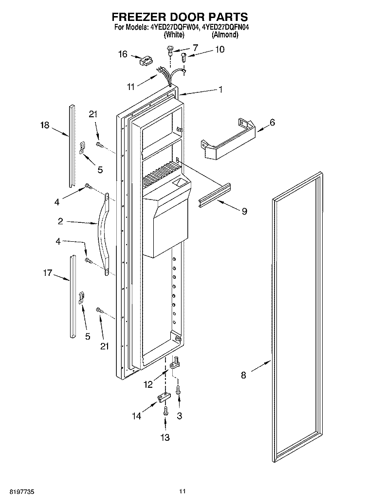 FREEZER DOOR Diagram and Parts List for 4YED27DQFN04  Whirlpool Refrigerator