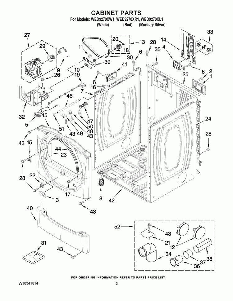 CABINET PARTS Diagram and Parts List for WED9270XL1  Whirlpool Dryer