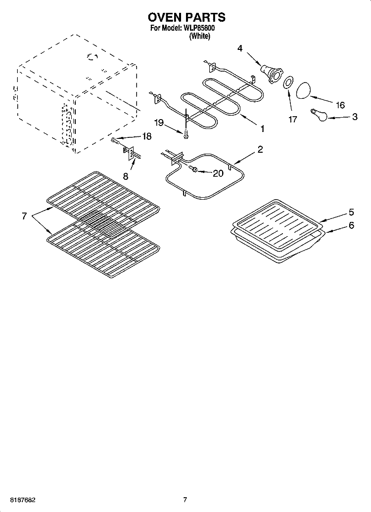 OVEN PARTS, MISCELLANEOUS PARTS Diagram and Parts List for WLP85800  Whirlpool Range