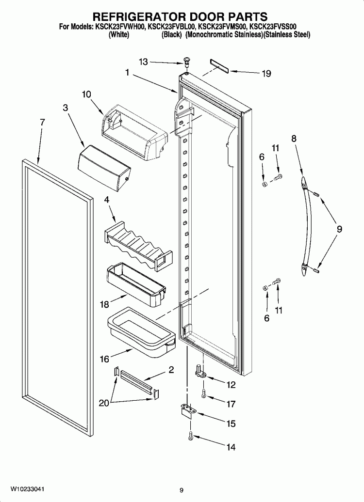 REFRIGERATOR DOOR PARTS Diagram and Parts List for KSCK23FVSS00  KitchenAid Refrigerator