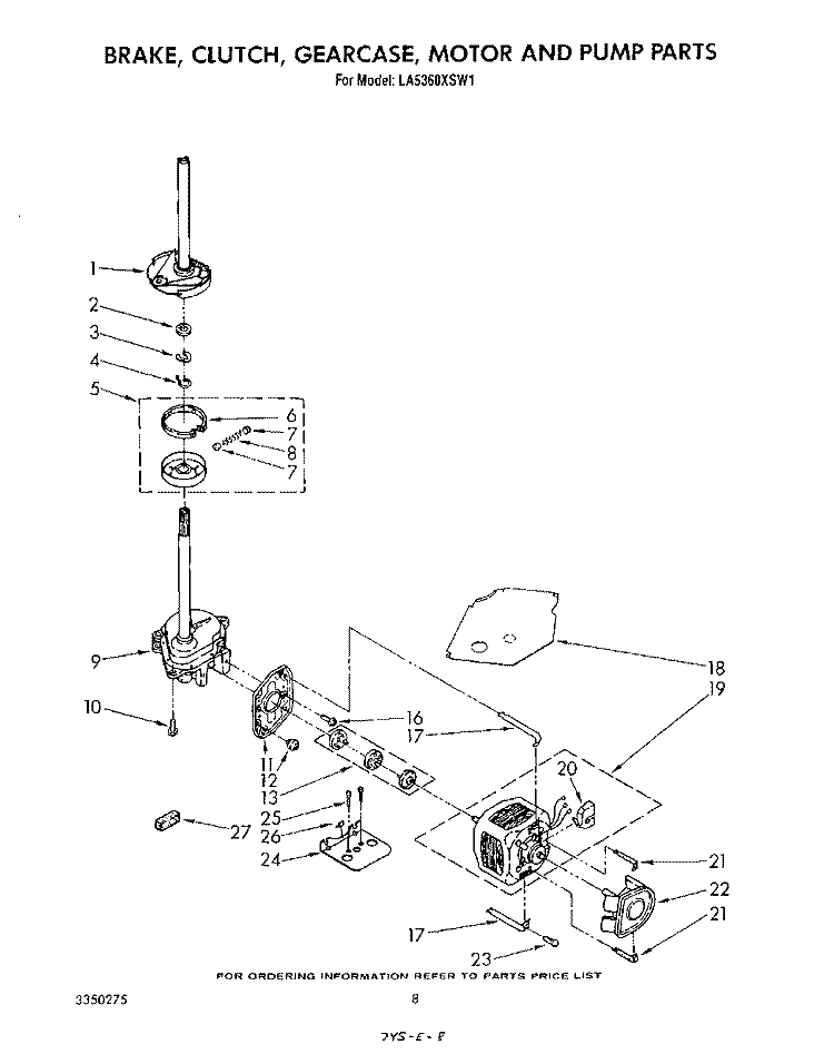 BRAKE, CLUTCH, GEARCASE, MOTOR AND PUMP Diagram and Parts List for LA5360XSW1  Whirlpool Washer