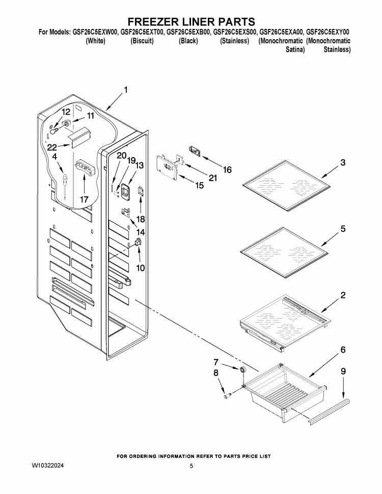 FREEZER LINER PARTS Diagram and Parts List for GSF26C5EXA00  Whirlpool Refrigerator