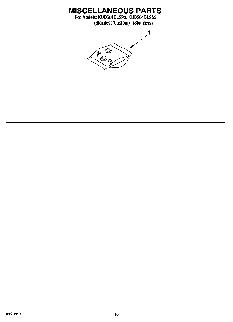 MISCELLANEOUS PARTS OPTIONAL PARTS (NOT INCLUDED) Diagram and Parts List for KUDS01DLSS3  KitchenAid Dishwasher