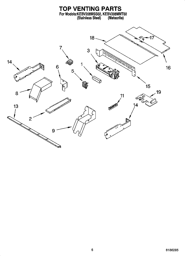 TOP VENTING PARTS, OPTIONAL PARTS Diagram and Parts List for KEBV208MSS02  KitchenAid Wall Oven