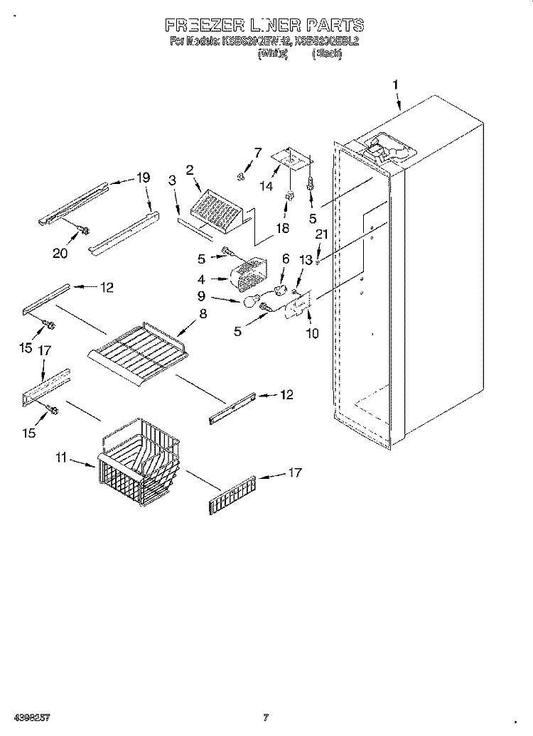FREEZER LINER Diagram and Parts List for KSBS20QEWH2  KitchenAid Refrigerator