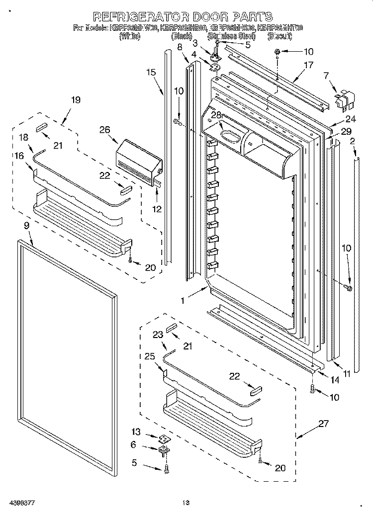 REFRIGERATOR DOOR Diagram and Parts List for KBRP36MHS00  KitchenAid Refrigerator