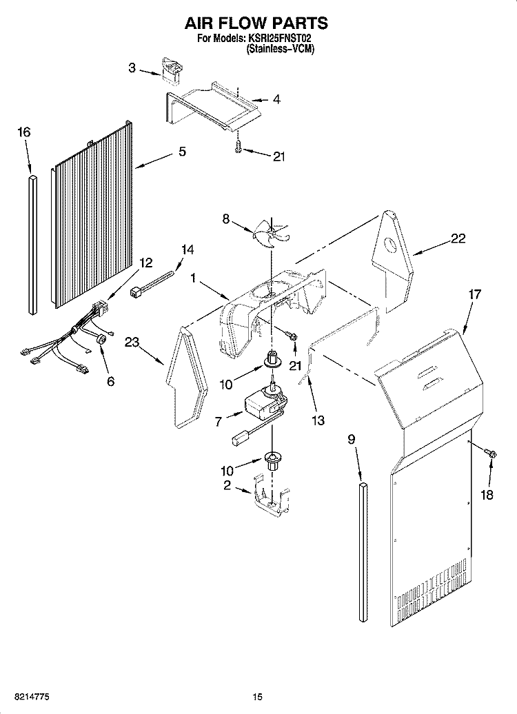 AIR FLOW PARTS Diagram and Parts List for KSRI25FNST02  KitchenAid Refrigerator