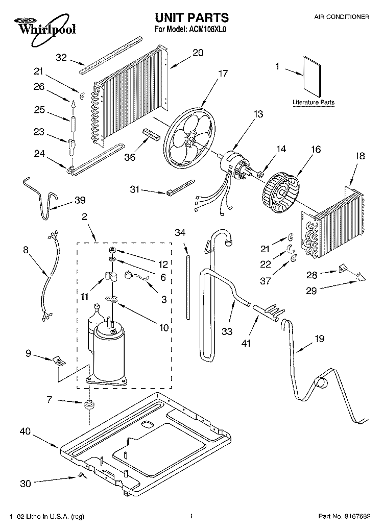 UNIT, LITERATURE Diagram and Parts List for ACM108XL0  Whirlpool Air Conditioner