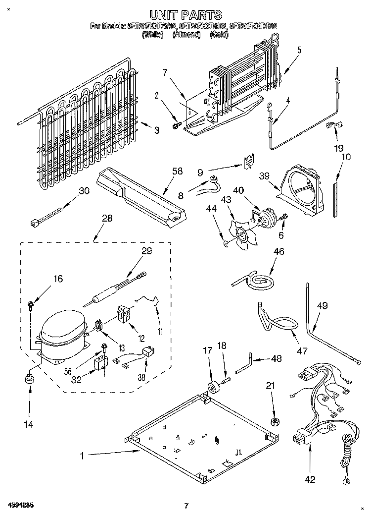 UNIT Diagram and Parts List for 8ET20ZKXDG02  Whirlpool Refrigerator