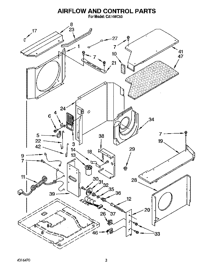 AIRFLOW AND CONTROL Diagram and Parts List for CA14WC50  Whirlpool Air Conditioner