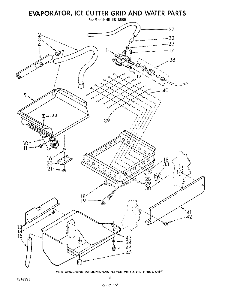 EVAPORATOR, ICE CUTTER GRID AND WATER Diagram and Parts List for 4KUIS185S0  KitchenAid Ice Maker