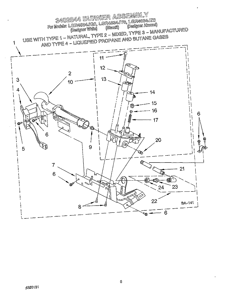 3402844 BURNER ASSEMBLY Diagram and Parts List for LGR4634JZ0  Whirlpool Dryer