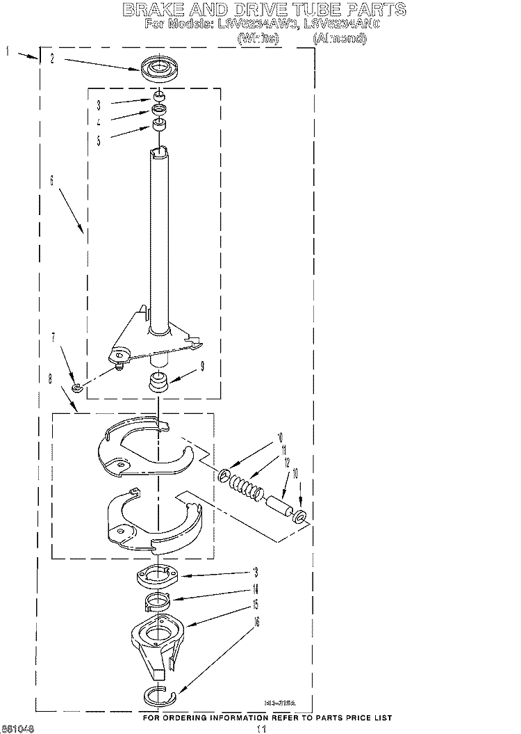BRAKE AND DRIVE TUBE Diagram and Parts List for LSV6234AW0  Whirlpool Washer