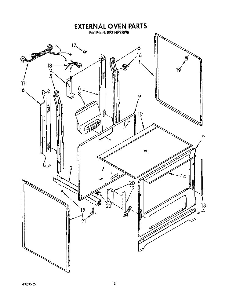 EXTERNAL OVEN Diagram and Parts List for SF314PSRW6  Whirlpool Range