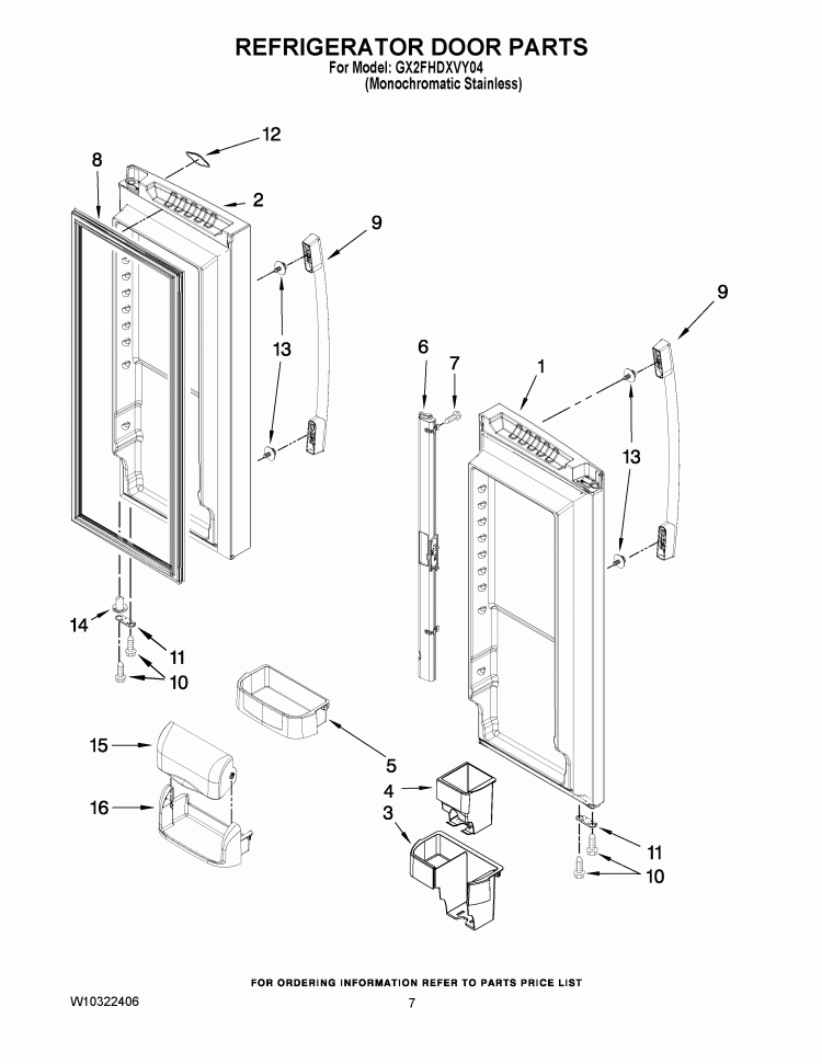 REFRIGERATOR DOOR PARTS Diagram and Parts List for GX2FHDXVY04  Whirlpool Refrigerator