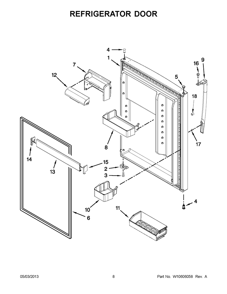REFRIGERATOR DOOR Diagram and Parts List for WRT371SZBM00  Whirlpool Refrigerator