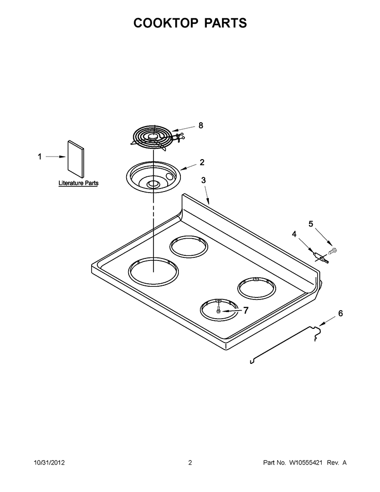 COOKTOP PARTS Diagram and Parts List for WFC150MLAW0  Whirlpool Range