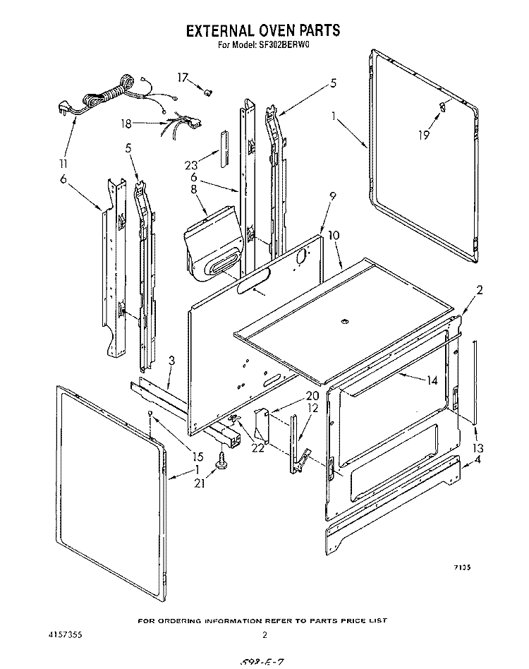 EXTERNAL OVEN Diagram and Parts List for SF302BERW0  Whirlpool Range