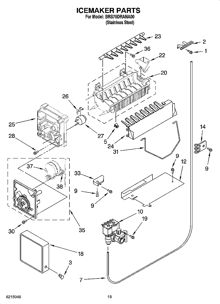 ICEMAKER PARTS, OPTIONAL PARTS (NOT INCLUDED) Diagram and Parts List for BRS70DRANA00  Whirlpool Refrigerator
