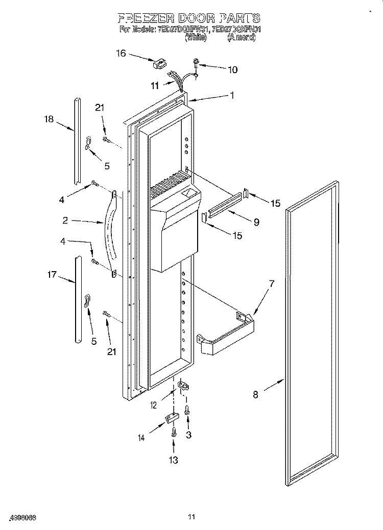 FREEZER DOOR Diagram and Parts List for 7ED27DQXFW01  Whirlpool Refrigerator