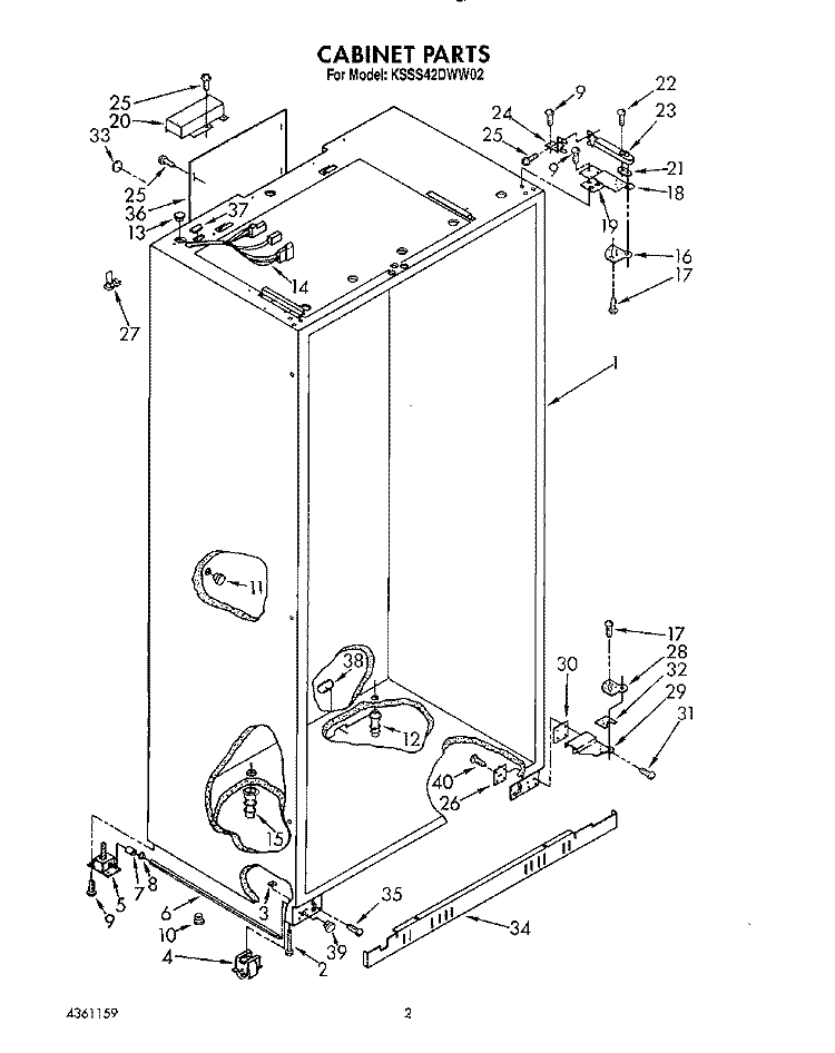 CABINET Diagram and Parts List for KSSS42DWW02  KitchenAid Refrigerator