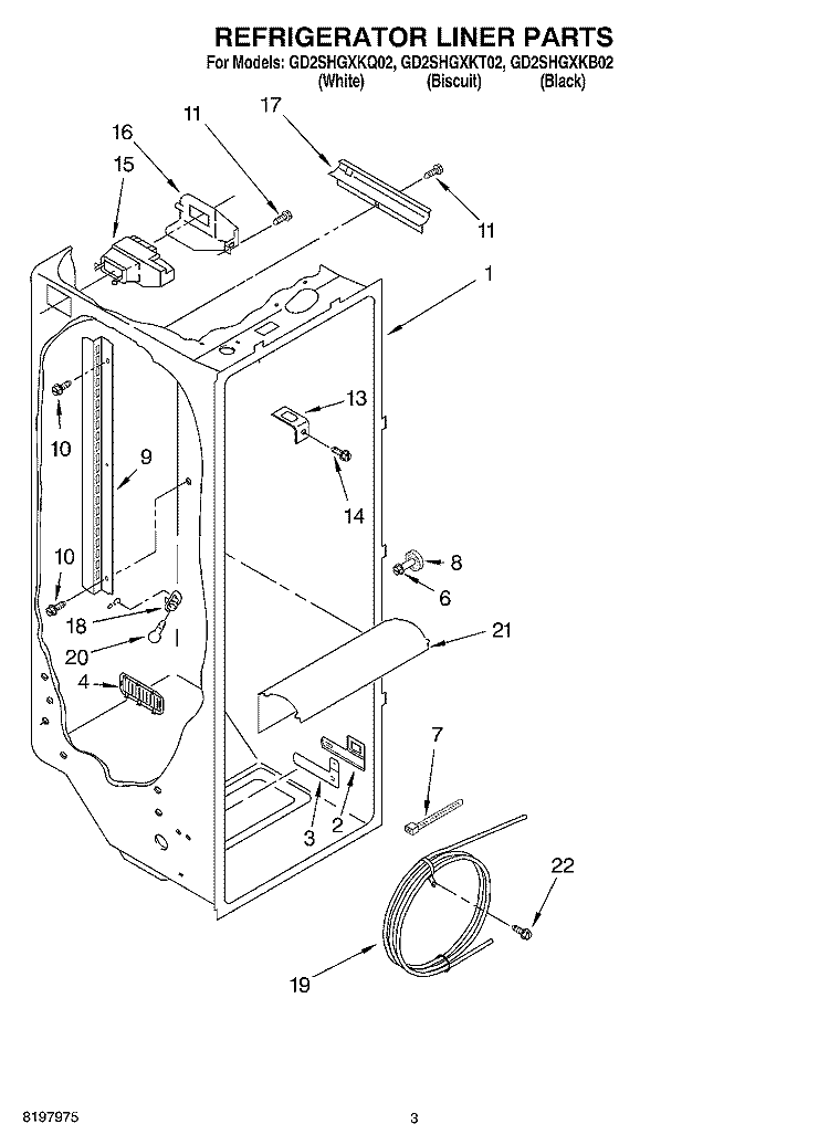 REFRIGERATOR LINER Diagram and Parts List for GD2SHGXKT02  Whirlpool Refrigerator