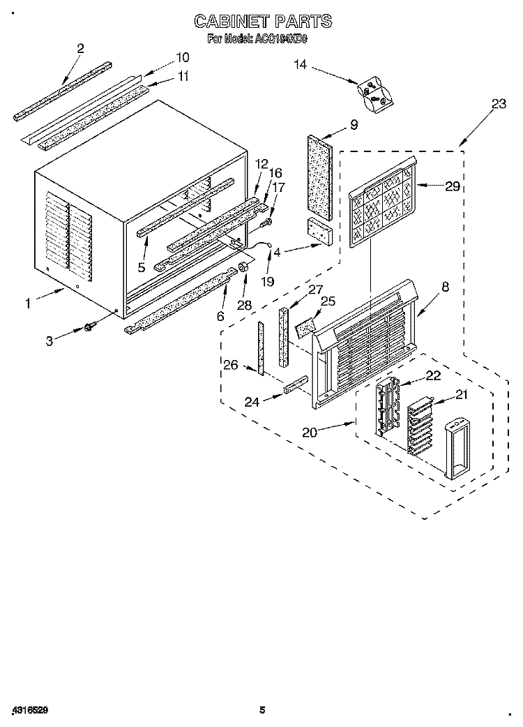 CABINET Diagram and Parts List for ACQ184XD0  Whirlpool Air Conditioner