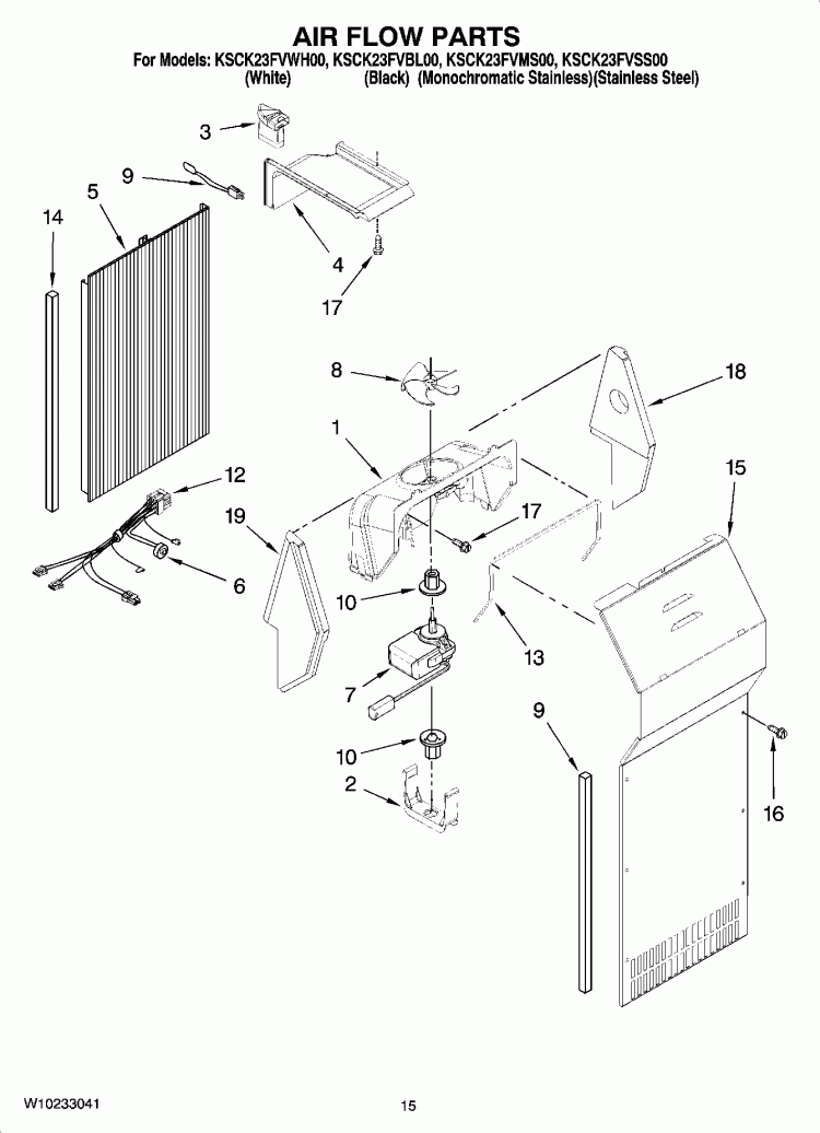 AIR FLOW PARTS Diagram and Parts List for KSCK23FVSS00  KitchenAid Refrigerator