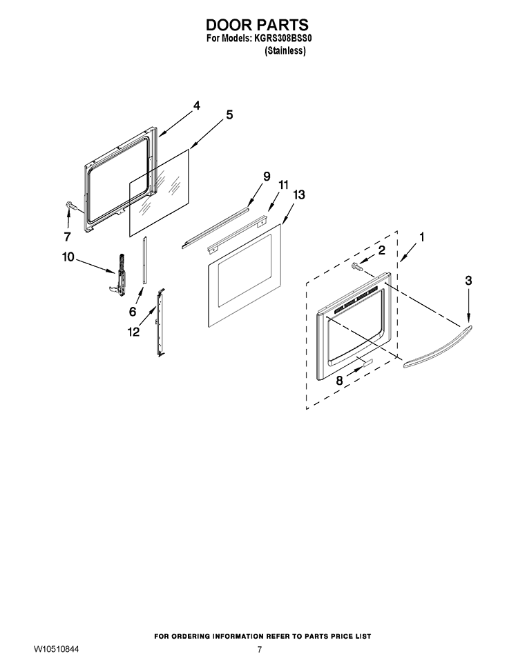 DOOR PARTS Diagram and Parts List for KGRS308BSS0  KitchenAid Range