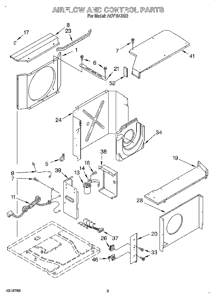 AIR FLOW AND CONTROL Diagram and Parts List for ACV184XG0  Whirlpool Air Conditioner