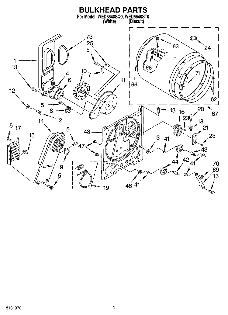 BULKHEAD PARTS, OPTIONAL PARTS (NOT INCLUDED) Diagram and Parts List for WED5540ST0  Whirlpool Dryer