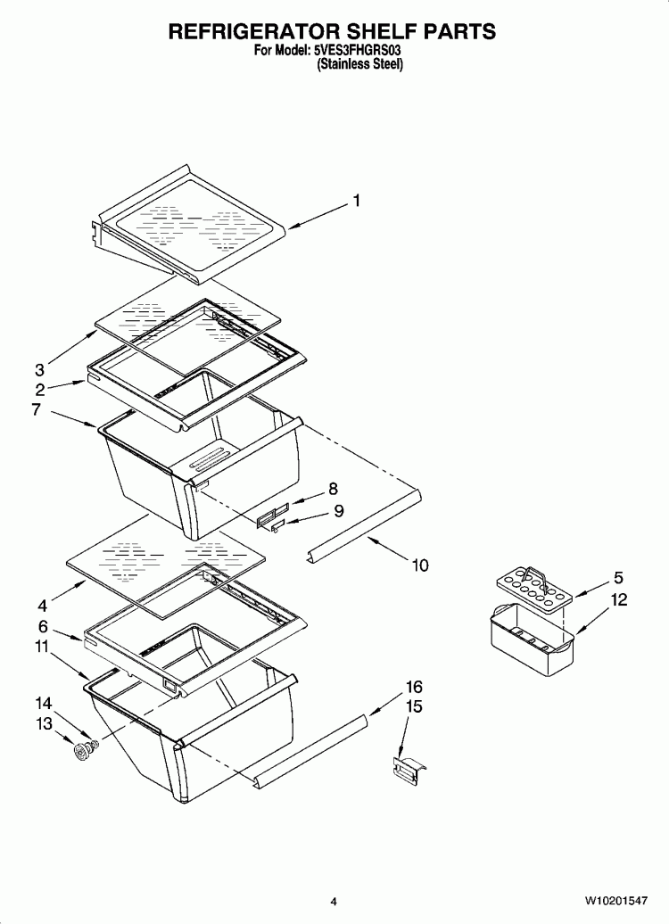 REFRIGERATOR SHELF PARTS Diagram and Parts List for 5VES3FHGRS03  Whirlpool Refrigerator