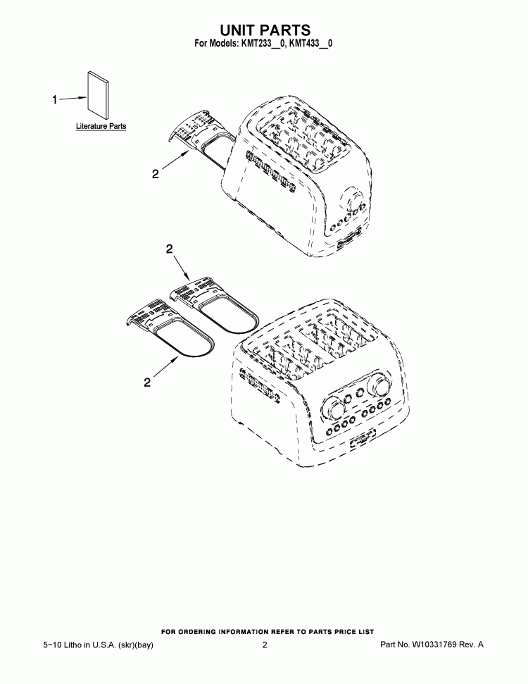 UNIT PARTS Diagram and Parts List for KMT433ME0  KitchenAid Toaster