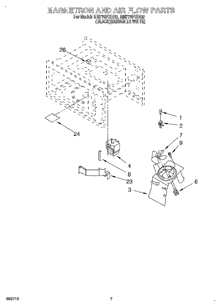 MAGNETRON AND AIR FLOW, OPTIONAL Diagram and Parts List for RM770PXBB2  Whirlpool Wall Oven