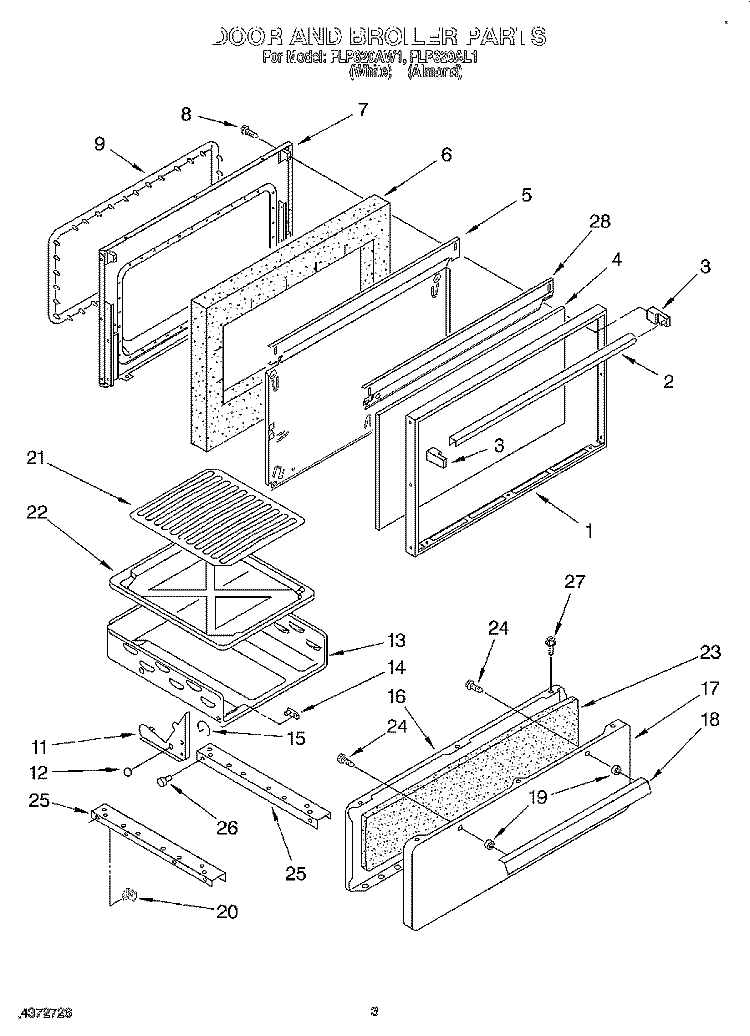 DOOR AND BROILER Diagram and Parts List for FLP320AL1  Roper Range