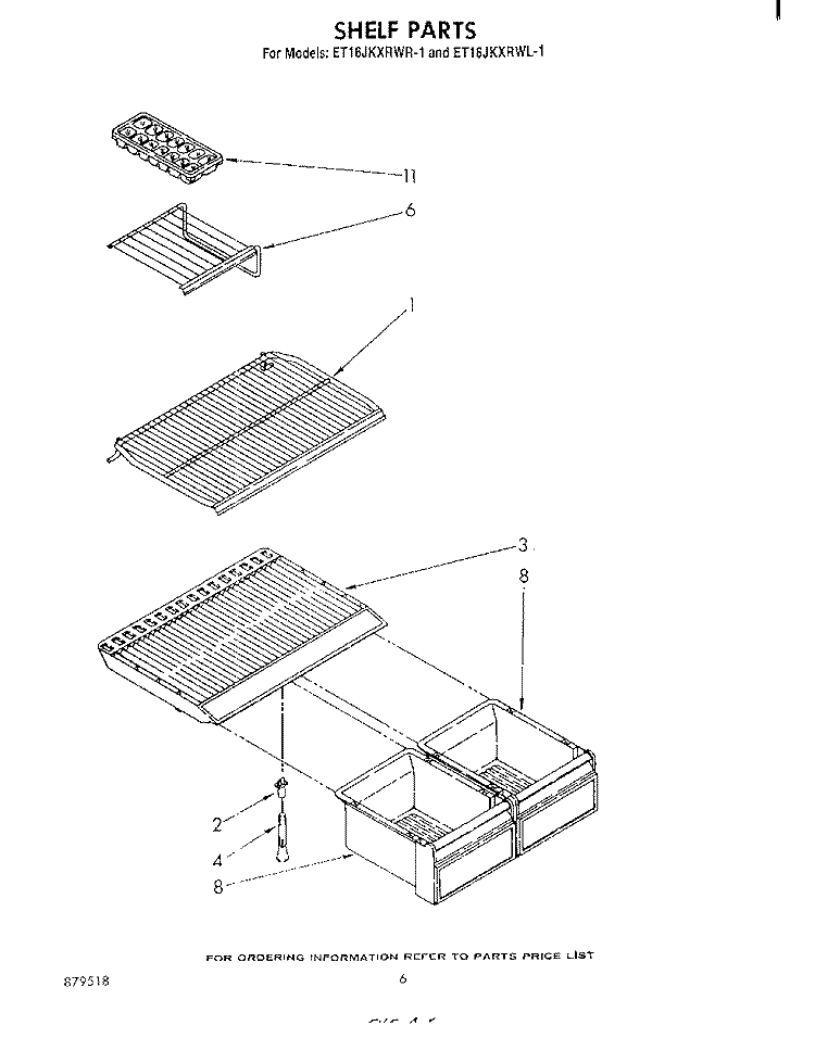 SHELF Diagram and Parts List for ET16JKXRWR1  Whirlpool Refrigerator