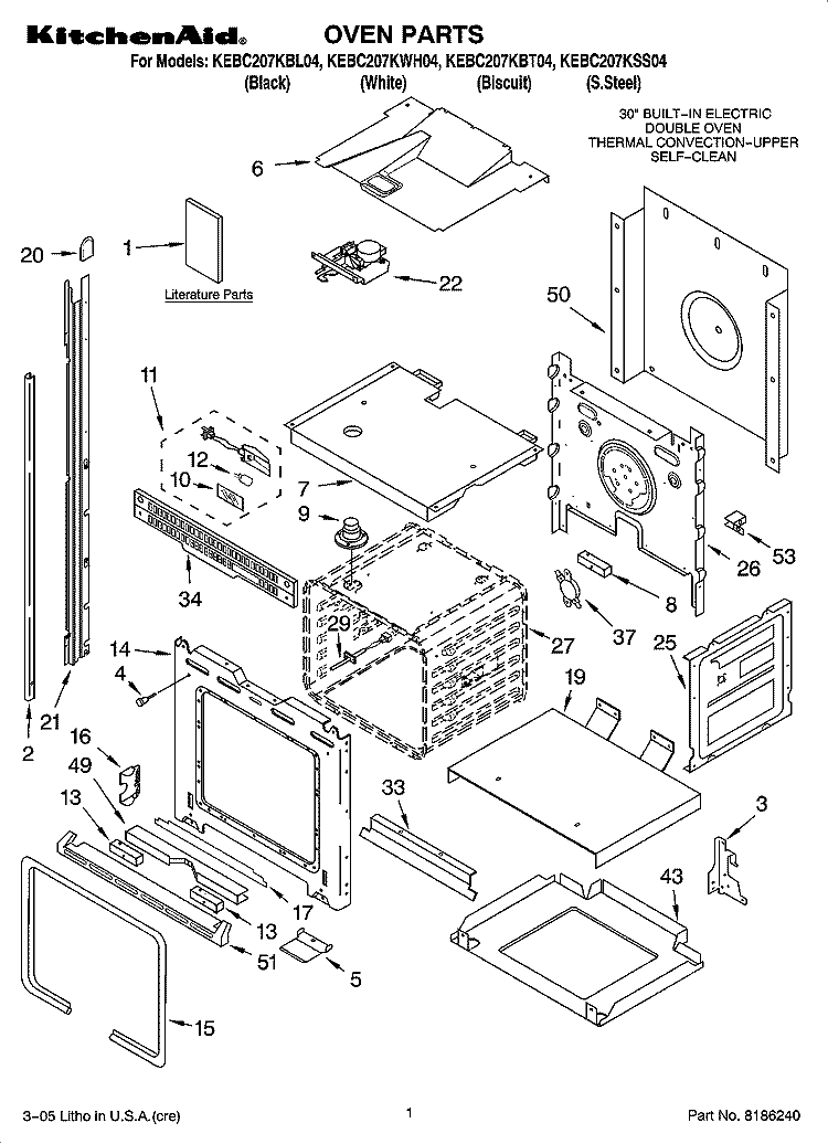 OVEN PARTS Diagram and Parts List for KEBC207KBT04  KitchenAid Wall Oven