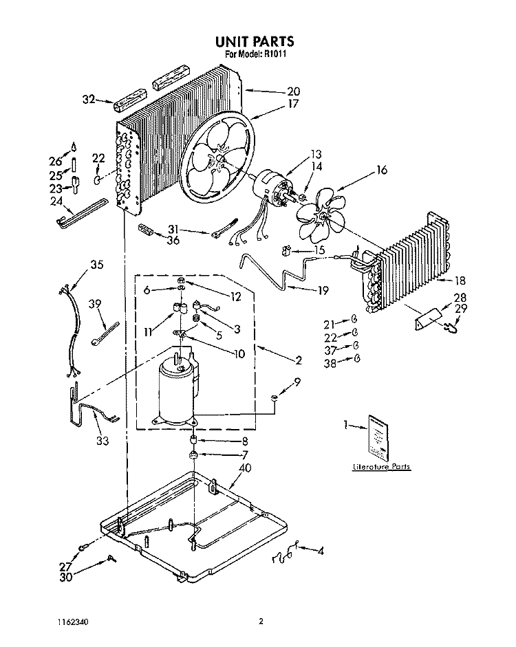 UNIT, LIT/OPTIONAL Diagram and Parts List for BFR1011  Whirlpool Air Conditioner