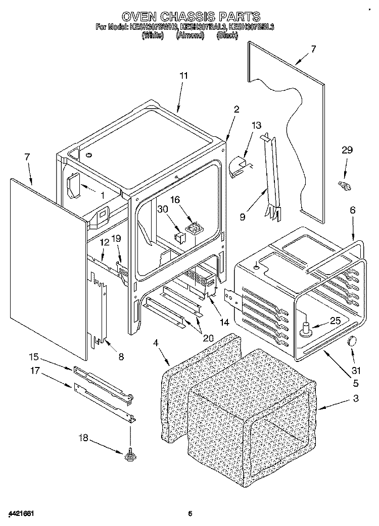 OVEN CHASSIS Diagram and Parts List for KESH307BBL3  KitchenAid Range
