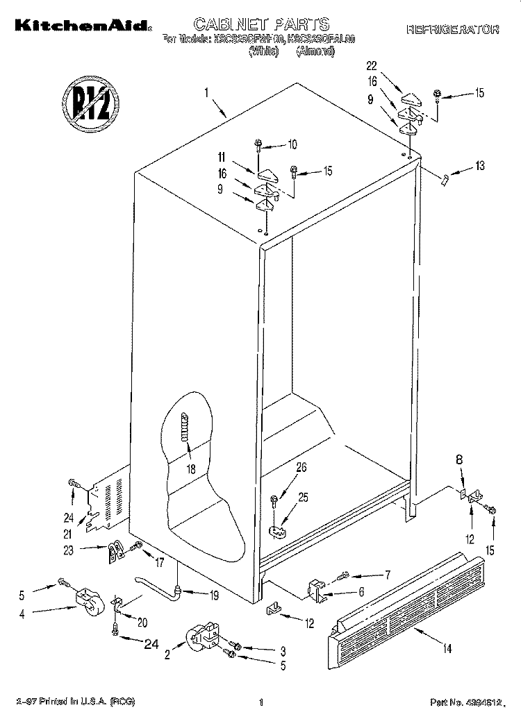 CABINET Diagram and Parts List for KSCS25QFAL00  KitchenAid Refrigerator