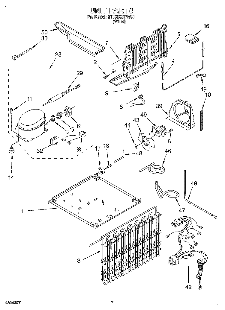 UNIT Diagram and Parts List for ET18SCRFW01  Whirlpool Refrigerator